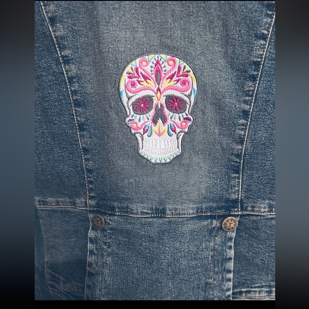 NWOT Y2K Traffic Soda Cropped Denim Blazer With Plaid Accent & Embroidered Back - Picture 10 of 11